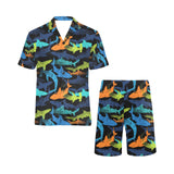 Colorful shark Men's V-Neck Short Pajama Set