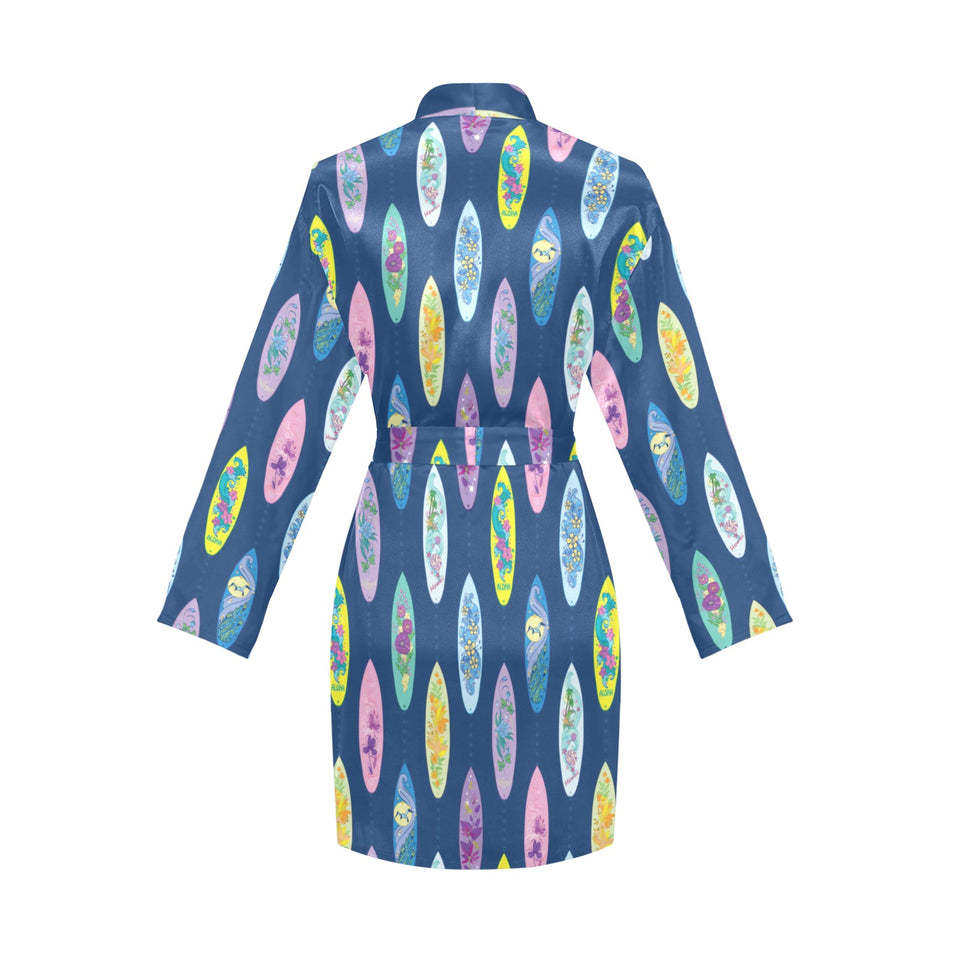 Surfboard Pattern Print Design 03 Women's Long Sleeve Belted Night Robe