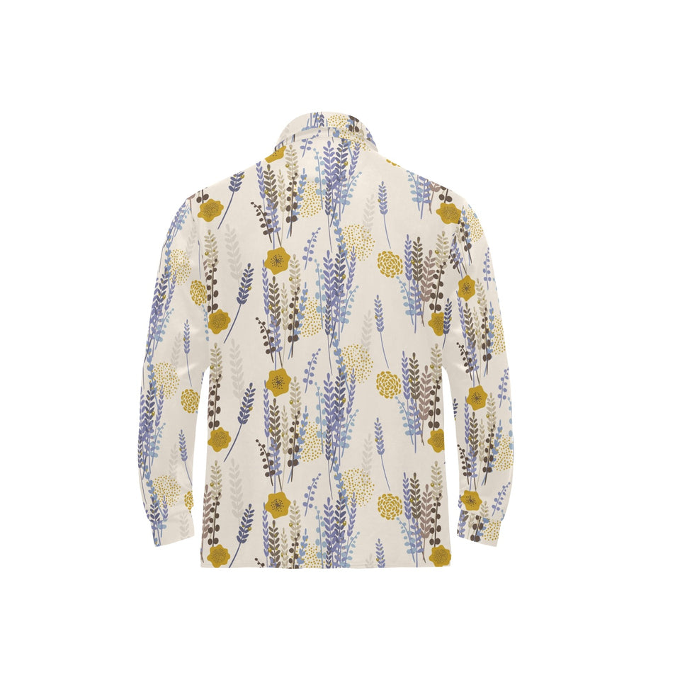 Lavender modern pattern blackground Men's Long Sleeve Polo Shirt