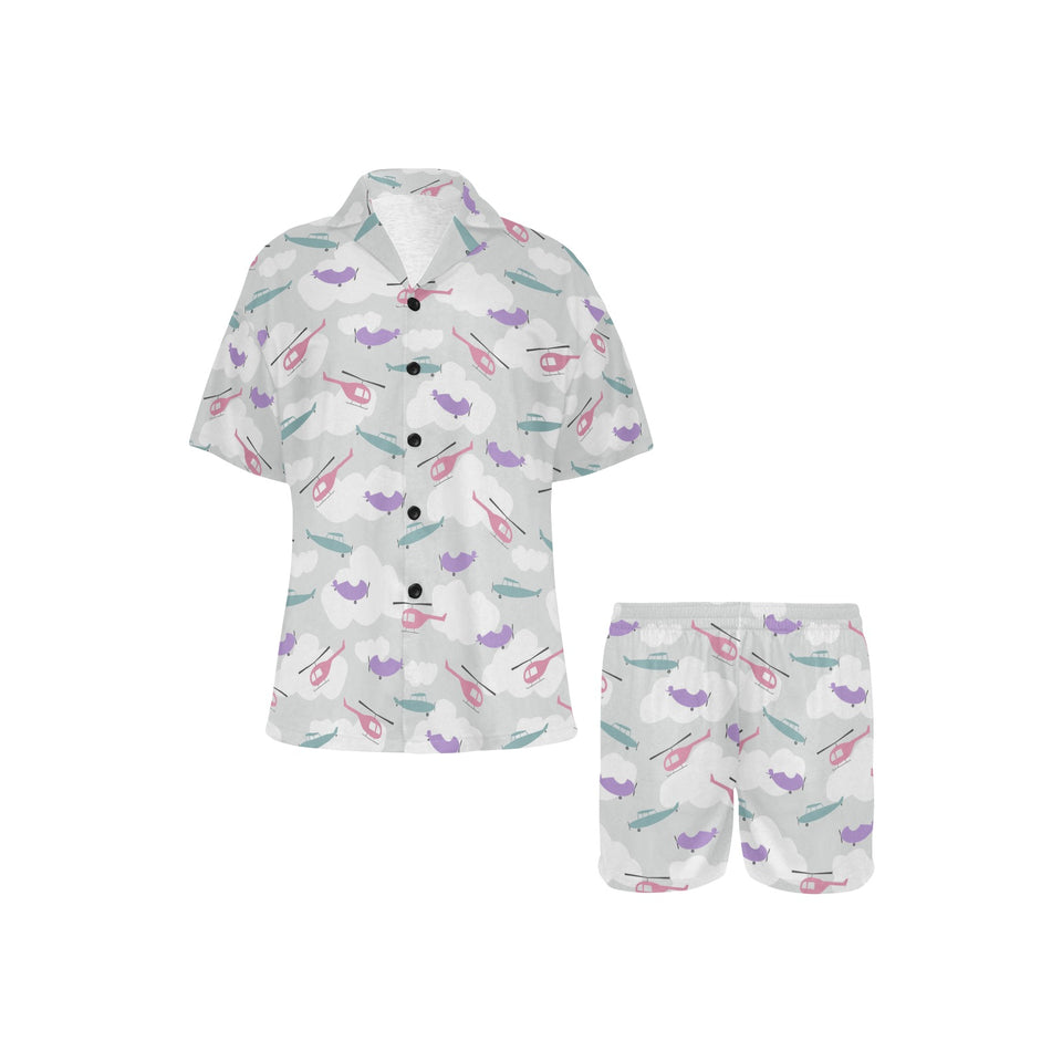 Helicopter plane pattern Women's V-Neck Short Pajama Set