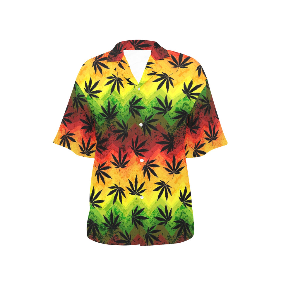 Canabis Marijuana Weed Pattern Print Design 03 Women's All Over Print Hawaiian Shirt