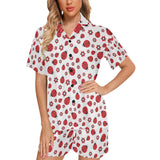 Ladybug Pattern Print Design 04 Women's V-Neck Short Pajama Set