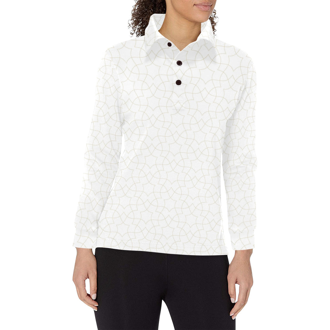 arabic white pattern Women's Long Sleeve Polo Shirt