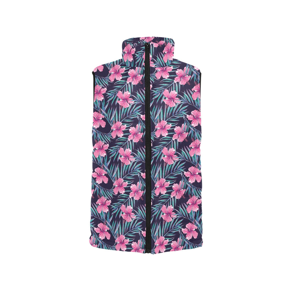 Hibiscus Pattern Print Design 05 Women's Padded Vest