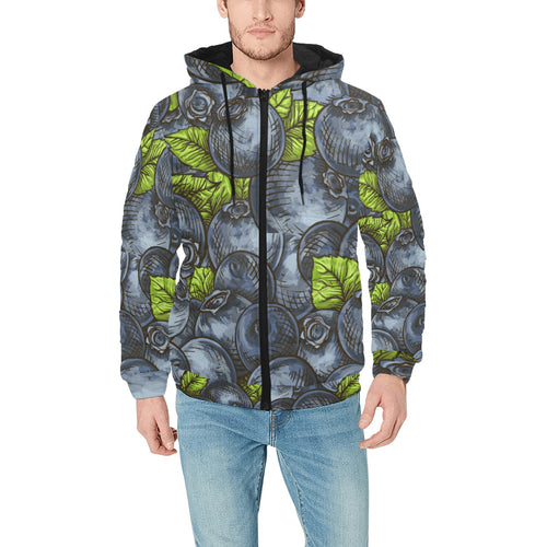 blueberry pattern Men's Padded Hooded Jacket