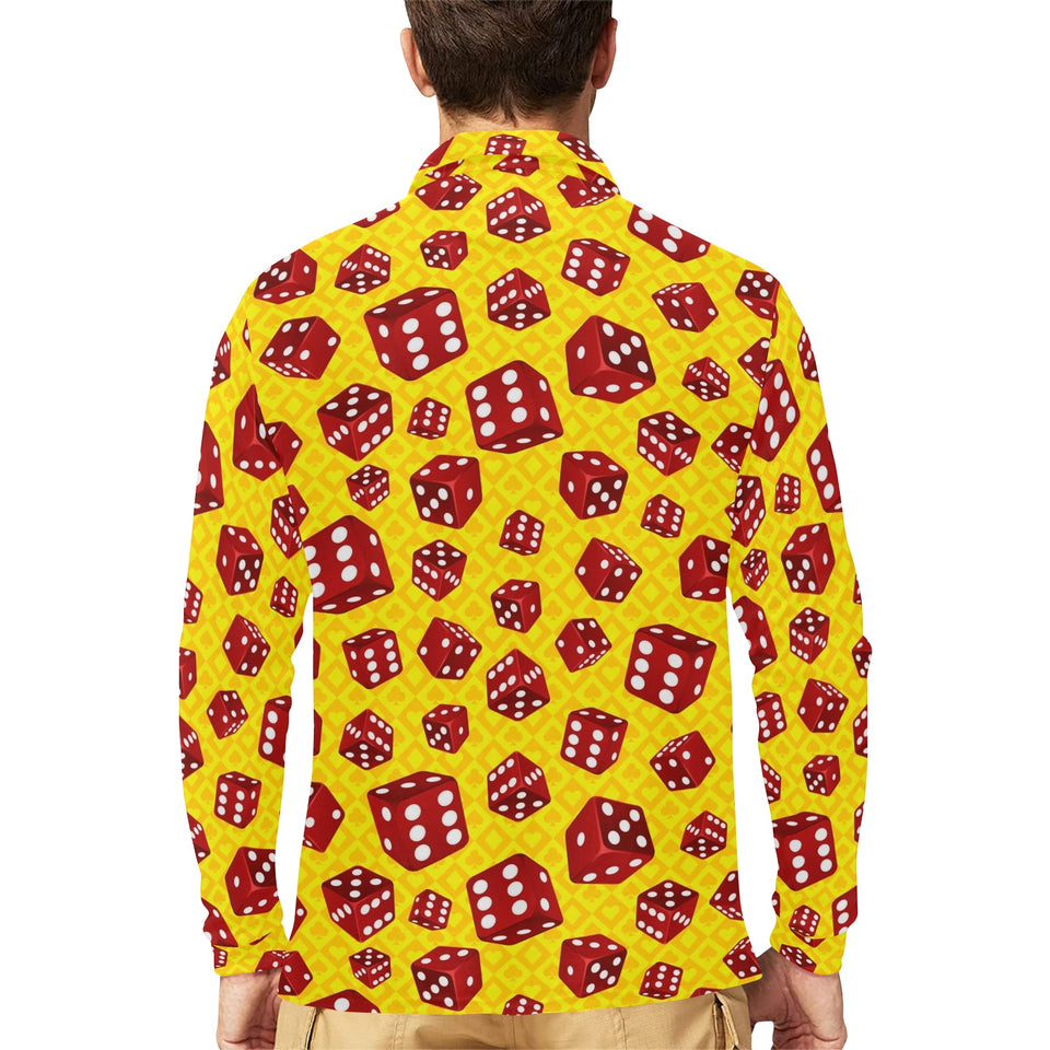 Dice Pattern Print Design 04 Men's Long Sleeve Polo Shirt