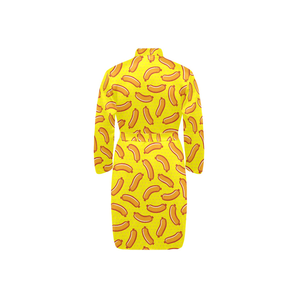Sausage Pattern Print Design 01 Men's Long Sleeve Belted Night Robe