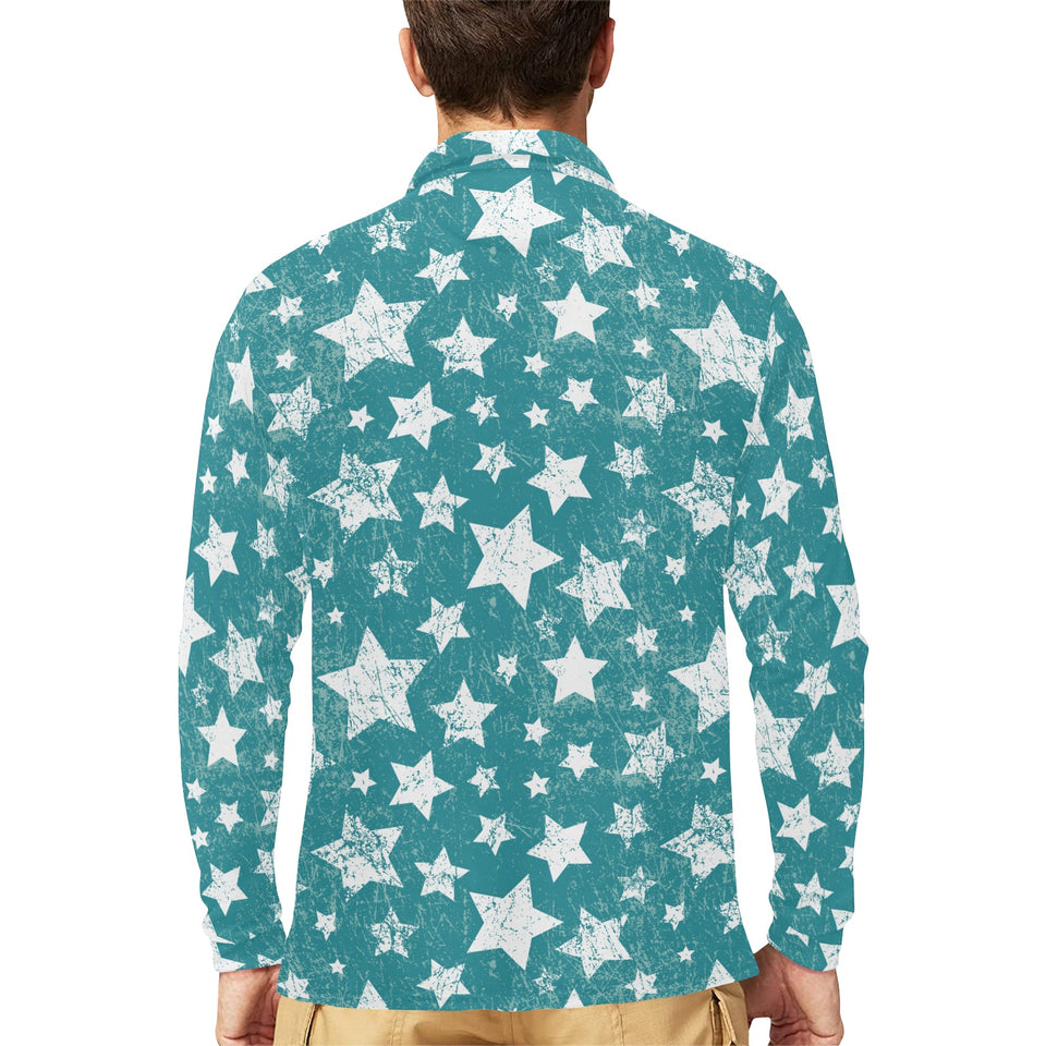 Vintage star pattern Men's Long Sleeve Polo Shirt