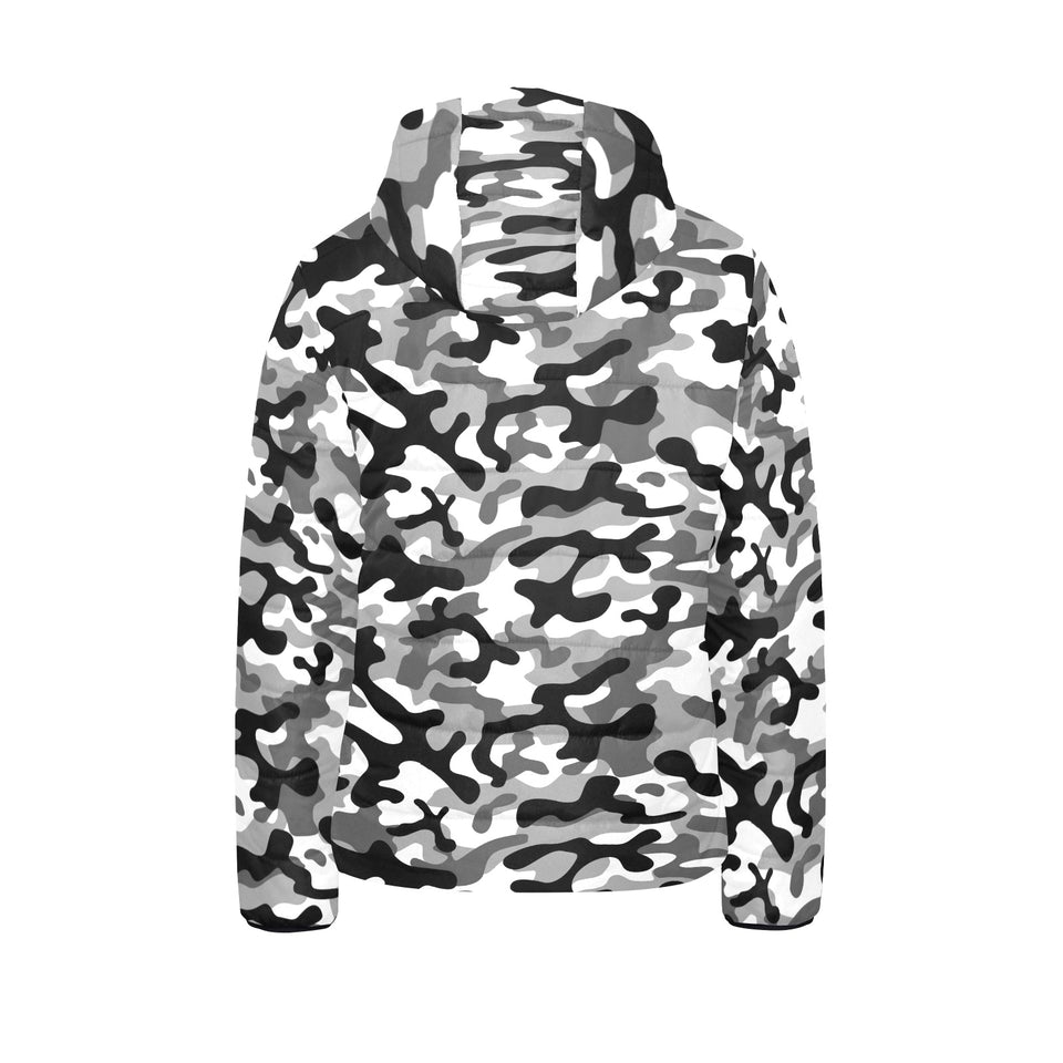 Black white camouflage pattern Kids' Boys' Girls' Padded Hooded Jacket