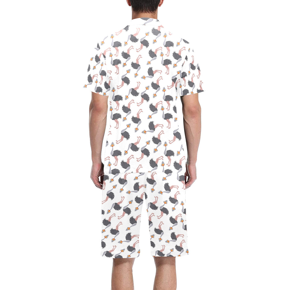 Ostrich Pattern Print Design 02 Men's V-Neck Short Pajama Set