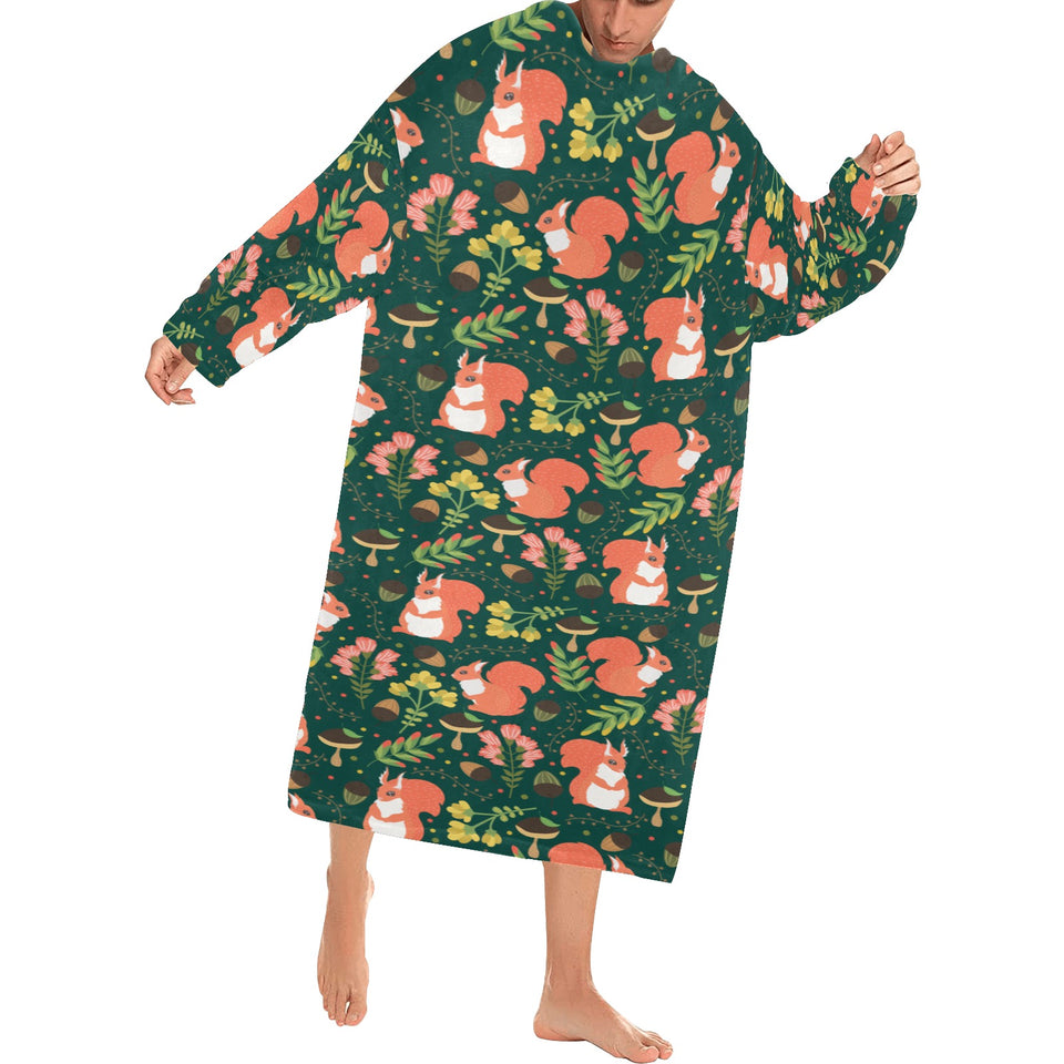 Squirrel Pattern Print Design 03 Blanket Robe with Sleeves