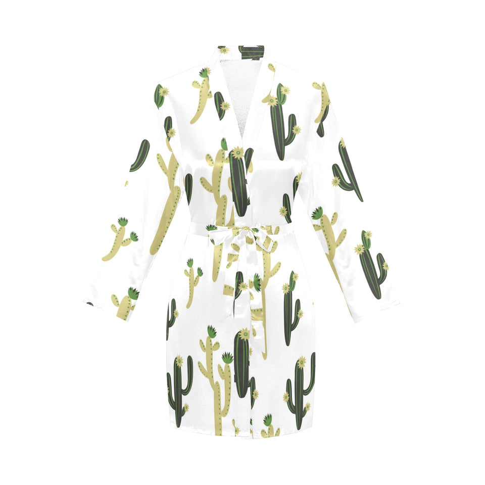 Cute cactus pattern Women's Long Sleeve Belted Night Robe