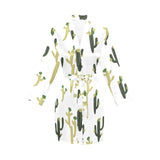 Cute cactus pattern Women's Long Sleeve Belted Night Robe