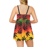 Canabis Marijuana Weed Pattern Print Design 03 Chest Sexy Pleated Two Piece Swim Dress