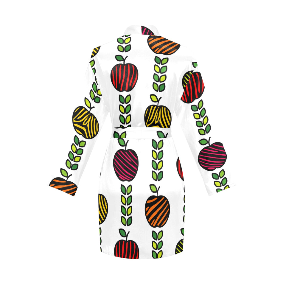 colorful apples leave zebra stripe Women's Long Sleeve Belted Night Robe
