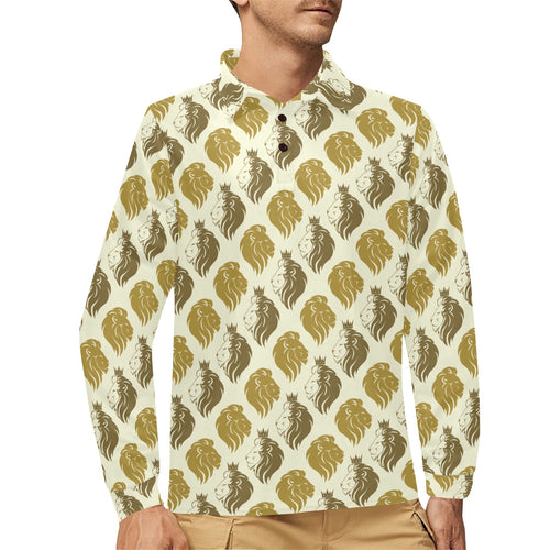 Lion Pattern Print Design 02 Men's Long Sleeve Polo Shirt
