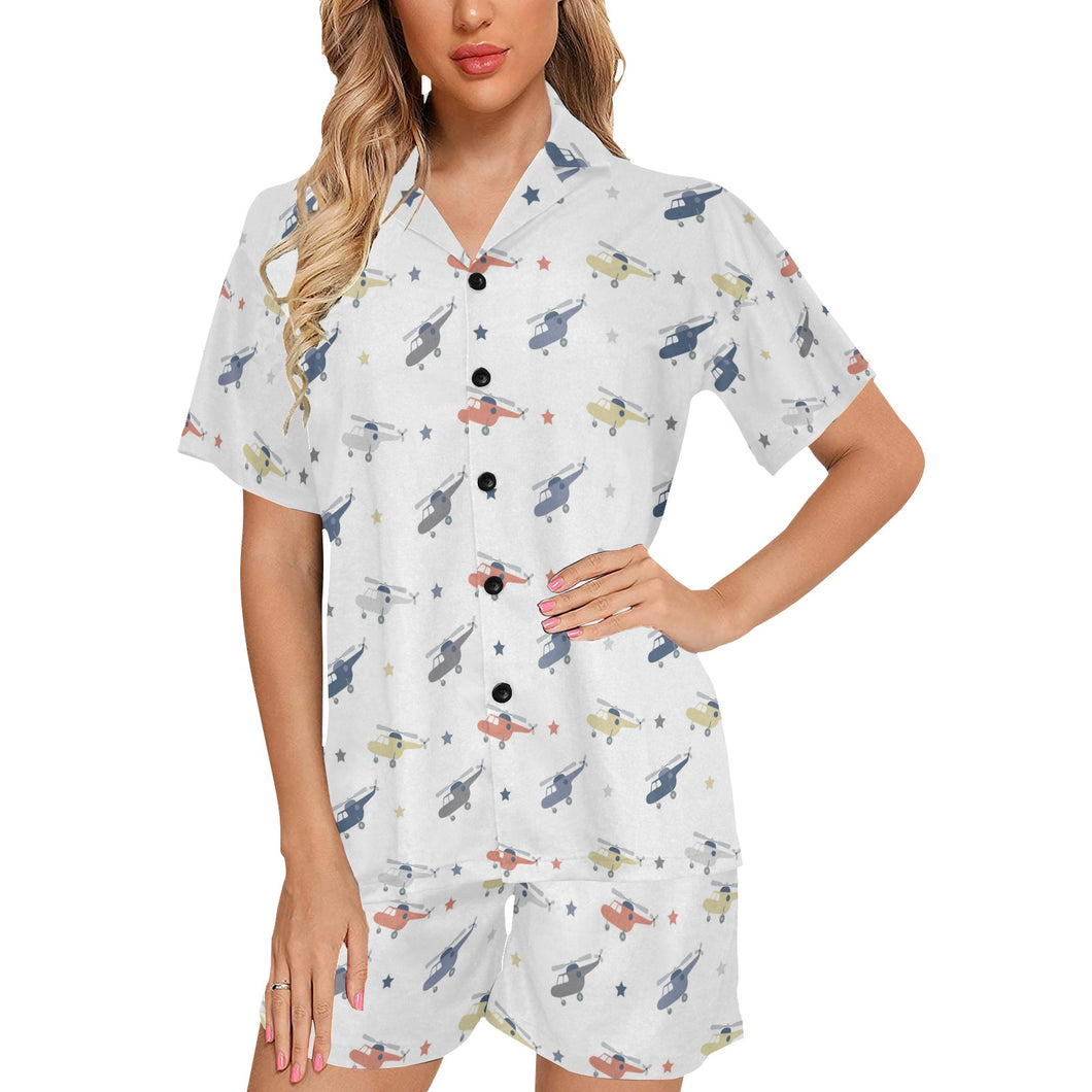 Cute helicopter star pattern Women's V-Neck Short Pajama Set