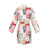 Pig Pattern Print Design 02 Women's Long Sleeve Belted Night Robe
