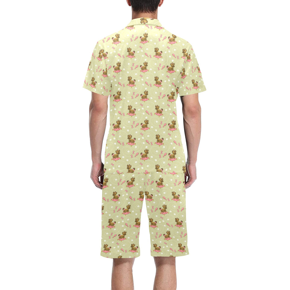 Yorkshire Terrier Pattern Print Design 01 Men's V-Neck Short Pajama Set