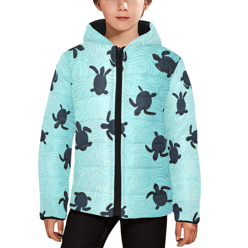 Sea turtle with blue ocean backgroud Kids' Boys' Girls' Padded Hooded Jacket