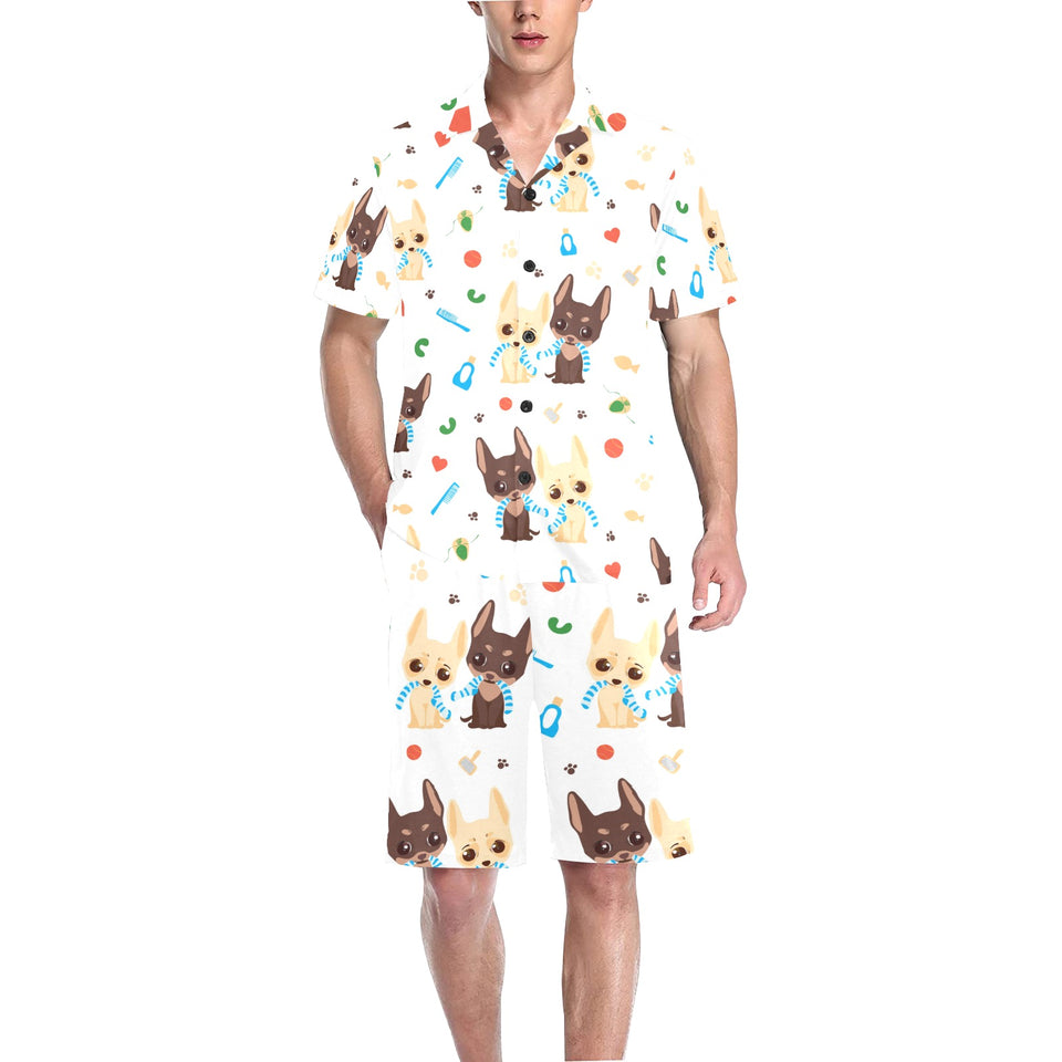 Cute Chihuahua dog pattern Men's V-Neck Short Pajama Set