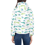 watercolor crocodile pattern Women's Padded Hooded Jacket