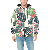 heliconia flowers, palm and monstera leaves Men's Padded Hooded Jacket