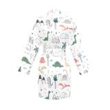 Cute cartoon dinosaurs tree pattern Women's Long Sleeve Belted Night Robe