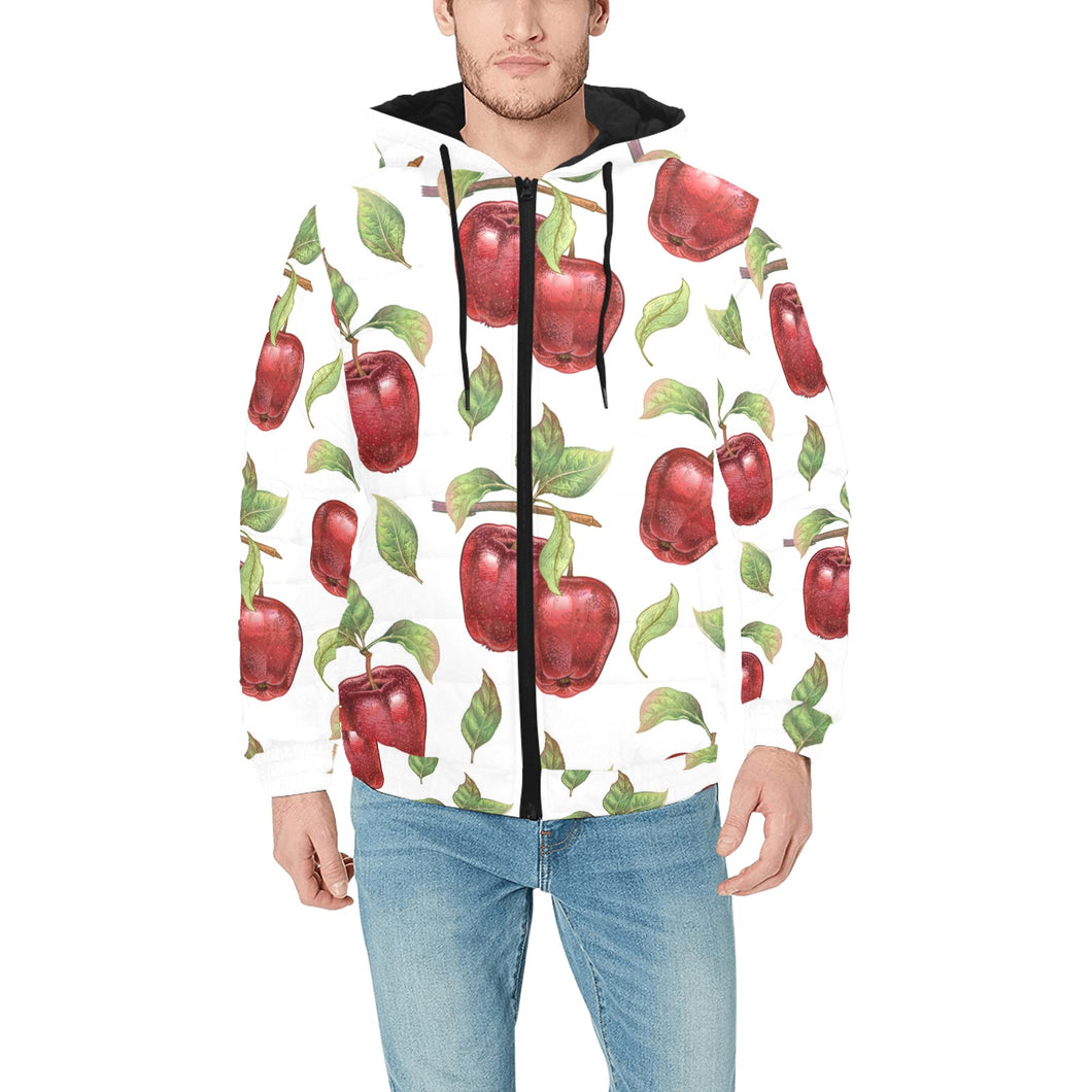 Red apples pattern Men's Padded Hooded Jacket