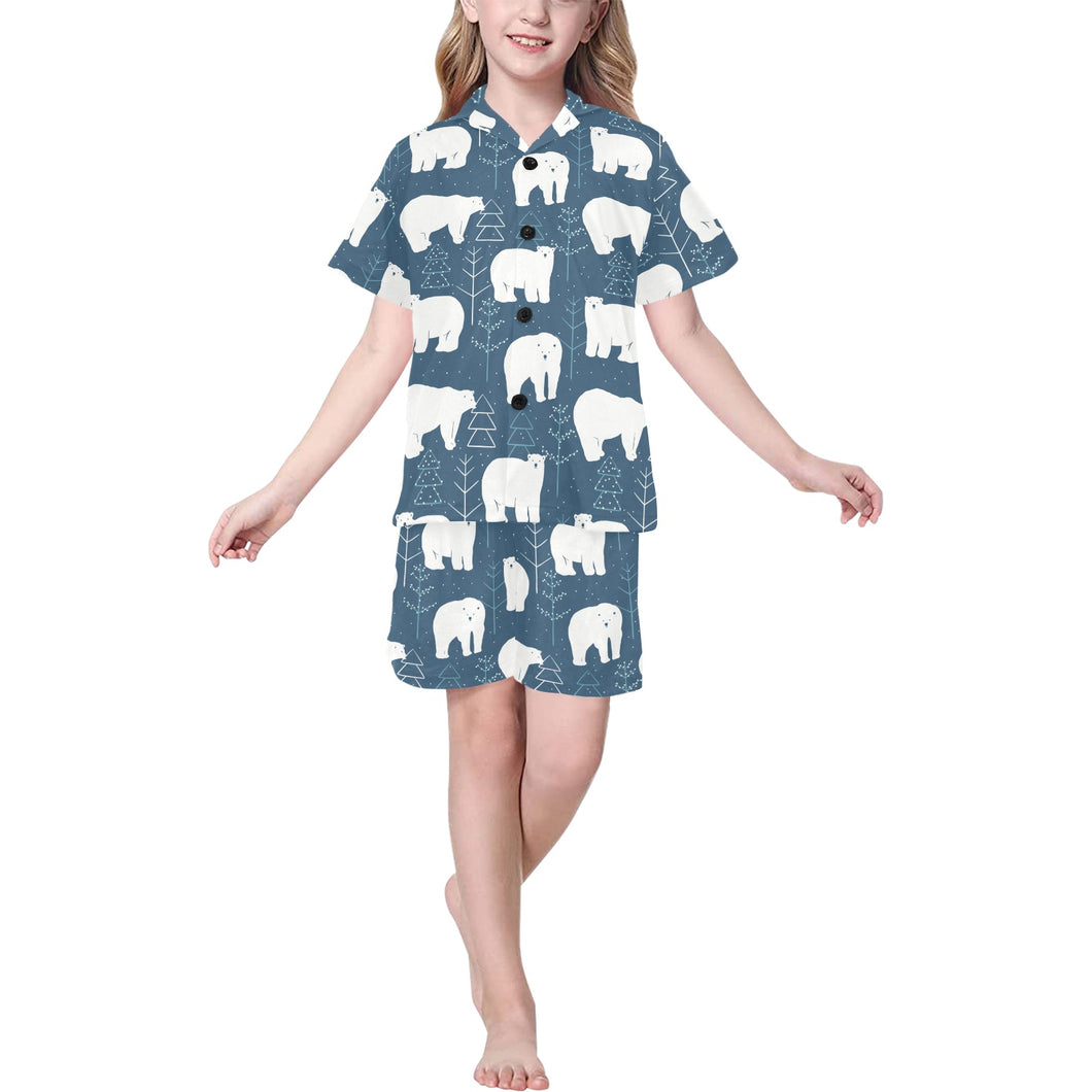 polar bear mother her child pattern Kids' Boys' Girls' V-Neck Short Pajama Set