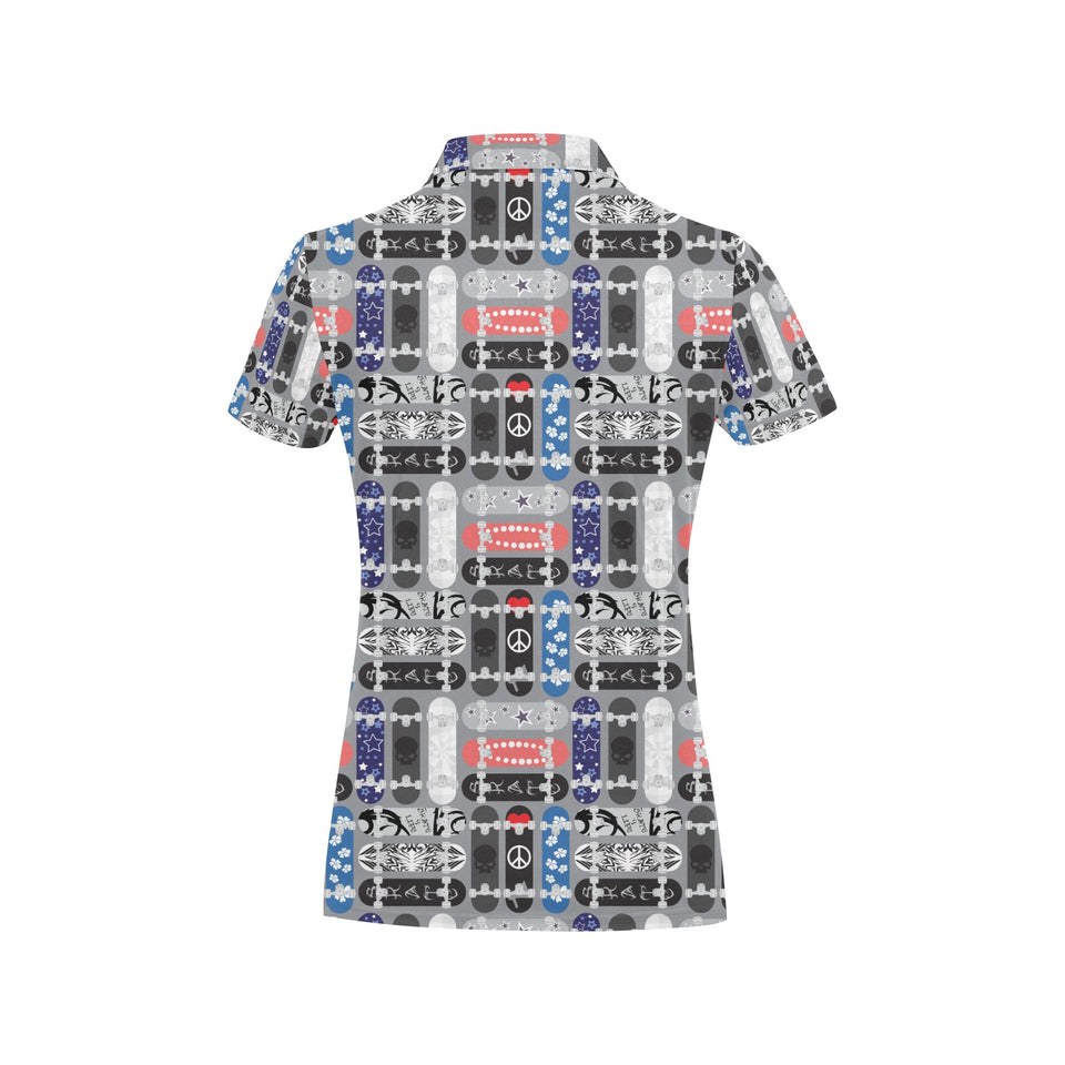 Skate Board Pattern Print Design 04 Women's All Over Print Polo Shirt