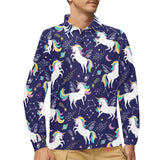 Hand drawn cute unicorn star planet Men's Long Sleeve Polo Shirt