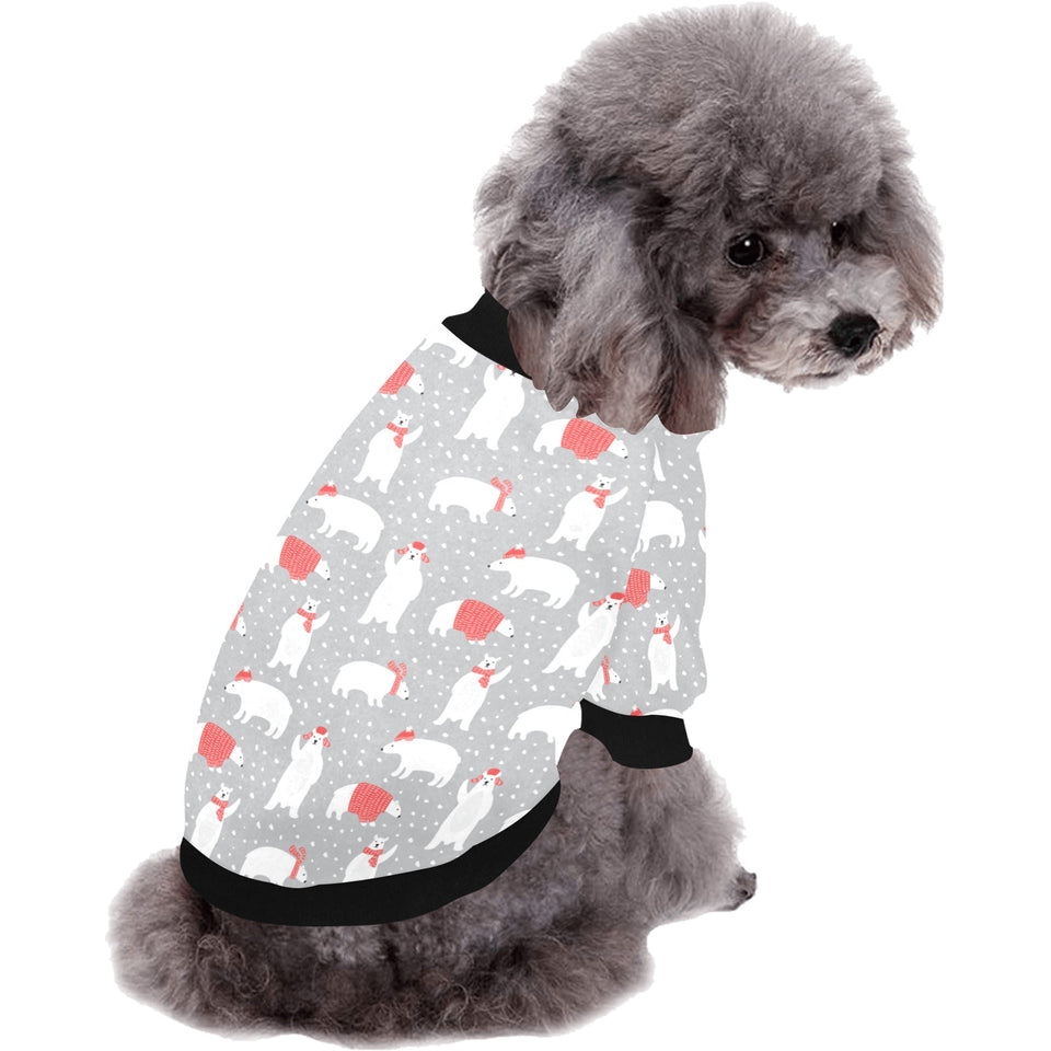 Cute polar bear christmas snow pattern All Over Print Pet Dog Round Neck Fuzzy Shirt