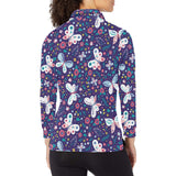 Colorful butterfly flower pattern.eps Women's Long Sleeve Polo Shirt