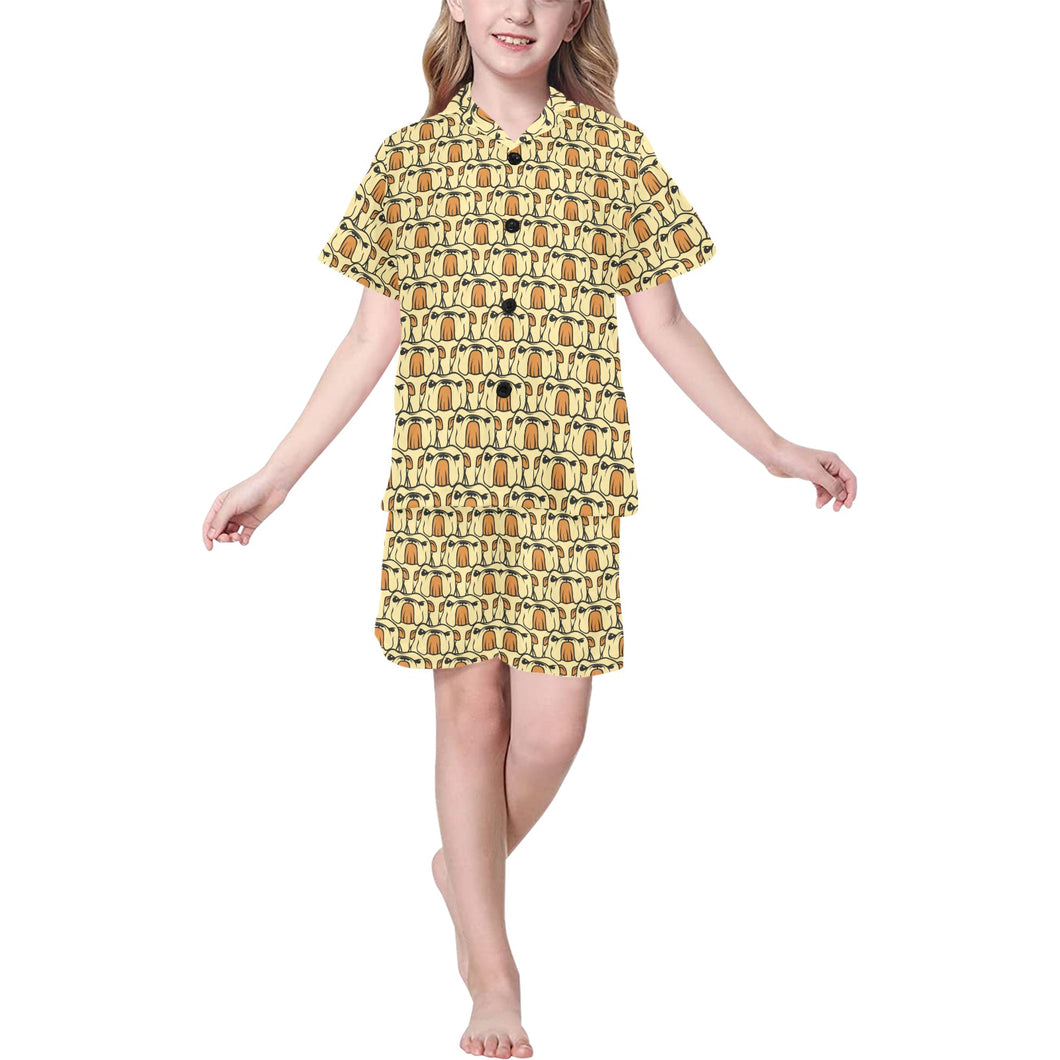 English Bulldog Pattern Print Design 02 Kids' Boys' Girls' V-Neck Short Pajama Set