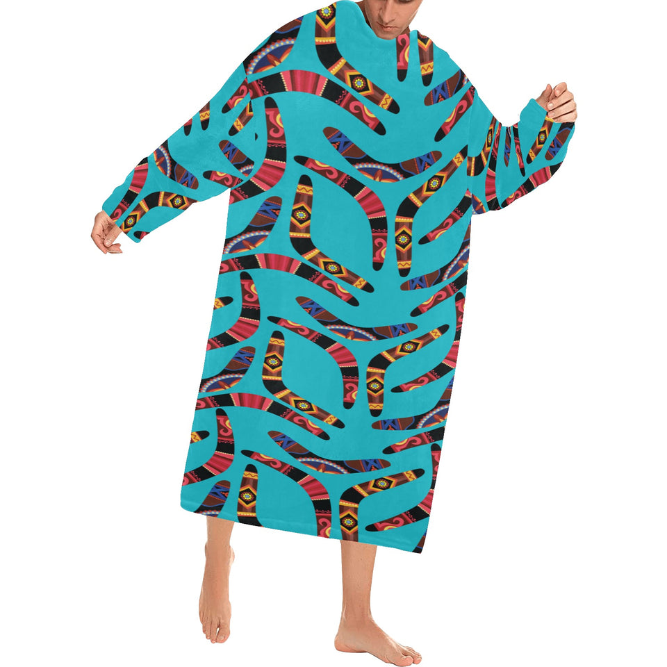 Boomerang Australian aboriginal ornament blue back Blanket Robe with Sleeves