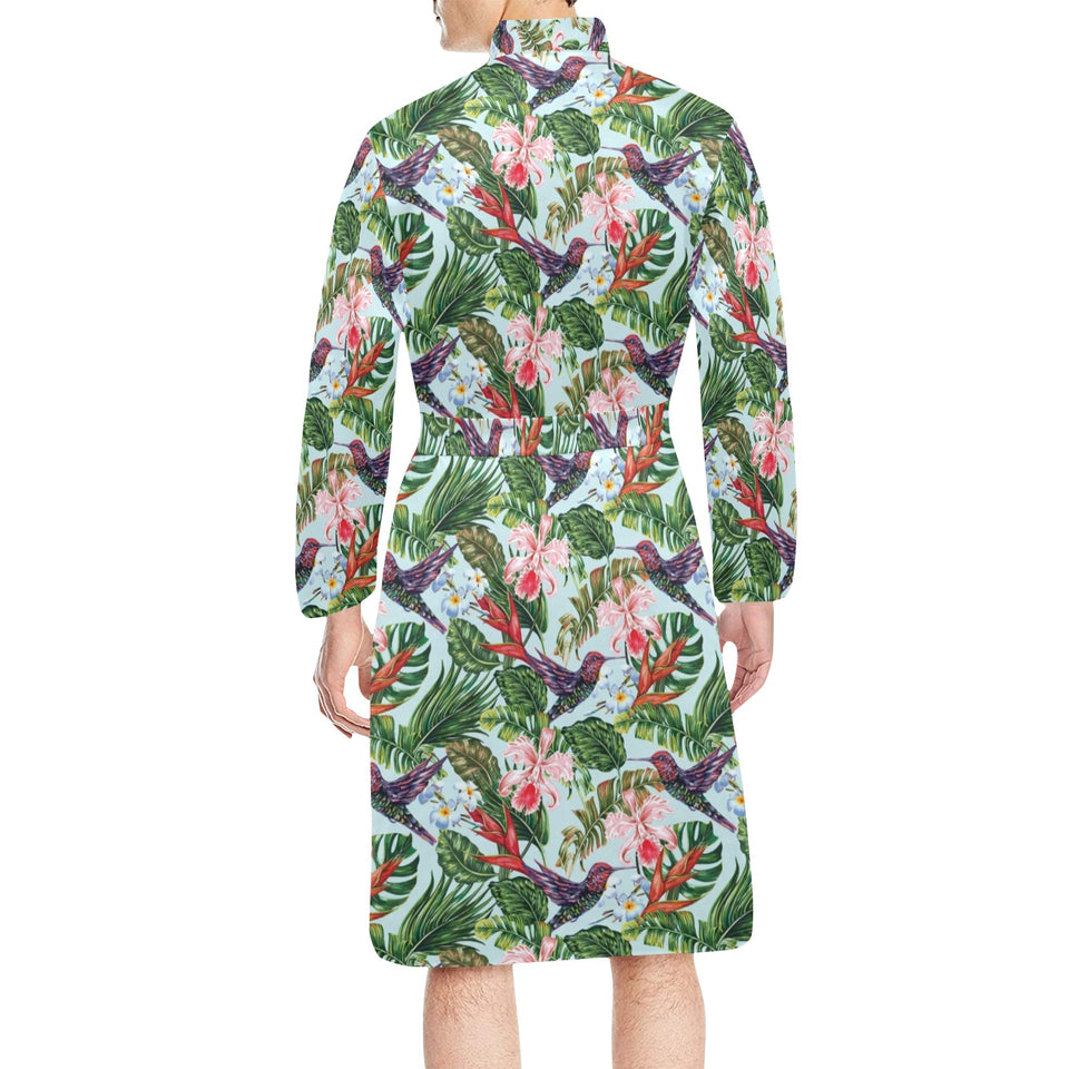 Hummingbird Pattern Print Design 05 Men's Long Sleeve Belted Night Robe