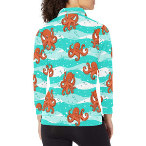 Octopuses sea wave background Women's Long Sleeve Polo Shirt