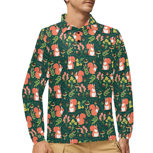 Squirrel Pattern Print Design 03 Men's Long Sleeve Polo Shirt