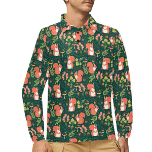 Squirrel Pattern Print Design 03 Men's Long Sleeve Polo Shirt