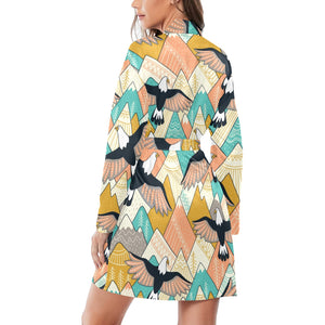 Eagle Pattern Print Design 02 Women's Long Sleeve Belted Night Robe