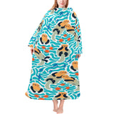 Cute sea otters fishe sea urchin pattern Blanket Robe with Sleeves