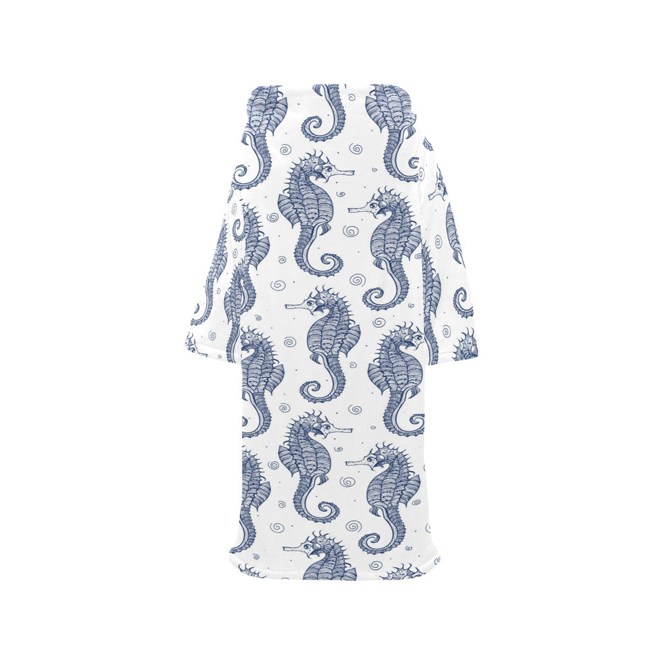 Seahorse pattern background Blanket Robe with Sleeves