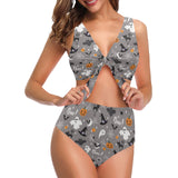 Halloween design pattern Chest Bowknot High Waisted Bikini Swimsuit
