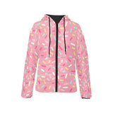 Pink donut glaze candy pattern Women's Padded Hooded Jacket