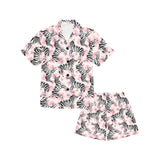 Zebra pink flower background Kids' Boys' Girls' V-Neck Short Pajama Set