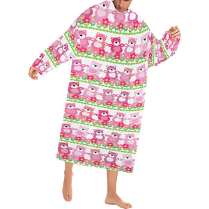 Teddy Bear Pattern Print Design 04 Blanket Robe with Sleeves