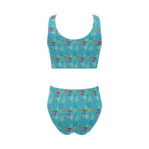 Math Pattern Print Design 02 Chest Bowknot High Waisted Bikini Swimsuit