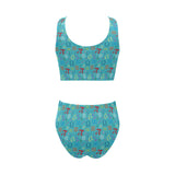 Math Pattern Print Design 02 Chest Bowknot High Waisted Bikini Swimsuit