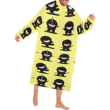 Cute ninja yellow background Blanket Robe with Sleeves